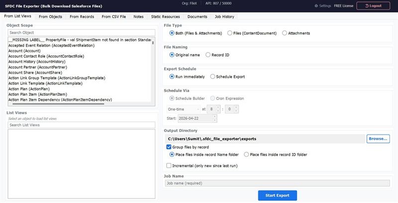 Export from Salesforce List Views