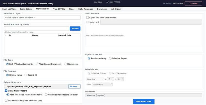 Export from a single Salesforce record and its child records