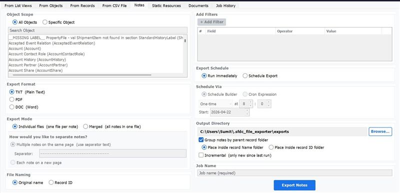Export Salesforce Notes as TXT, PDF, or DOC